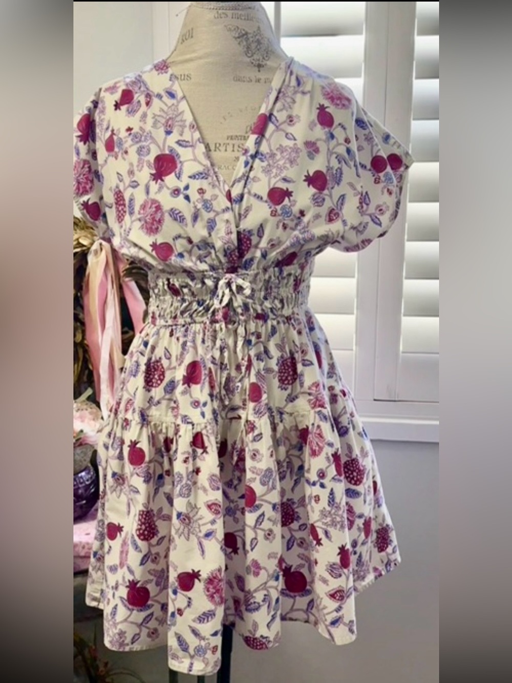 Derek Lam Women’s Cream Dress with Purple Floral Pomegranate Print